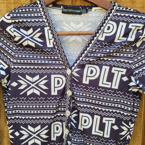 Pretty Little Thing Fair Isle Black One Piece Button Up Unionsuit Womens Size 6 - Picture 2 of 8